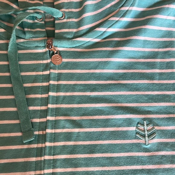 Coolibar Sun Protective Aqua Striped Hooded Zip Up Cover Up Size XS New With Tag - Picture 8 of 13